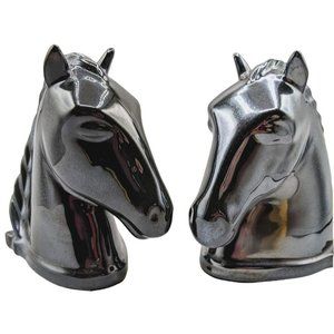 Vintage Black Color ABINGDON USA Pottery Horse Head BOOKENDS Set of 2 EUC